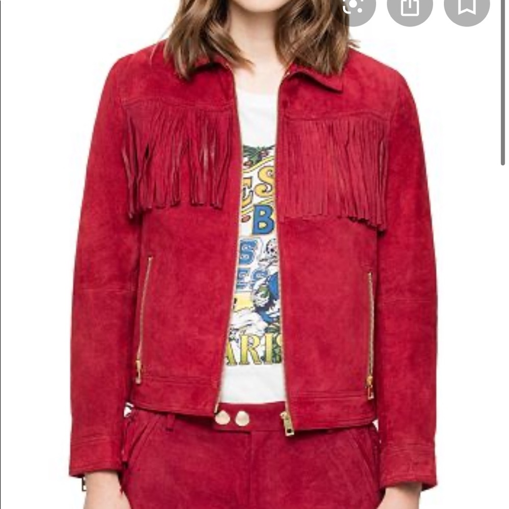Zadig & Voltaire Red suede fringe jacket - Picture 3 of 8